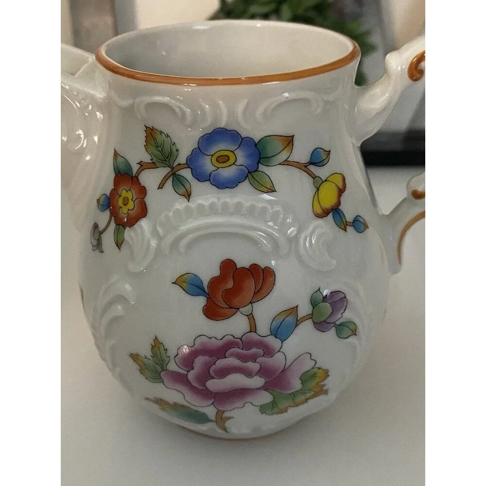 Estee Lauder Chinoiserie Floral Porcelain Creamer Pitcher‎ Butterfly & Flowers